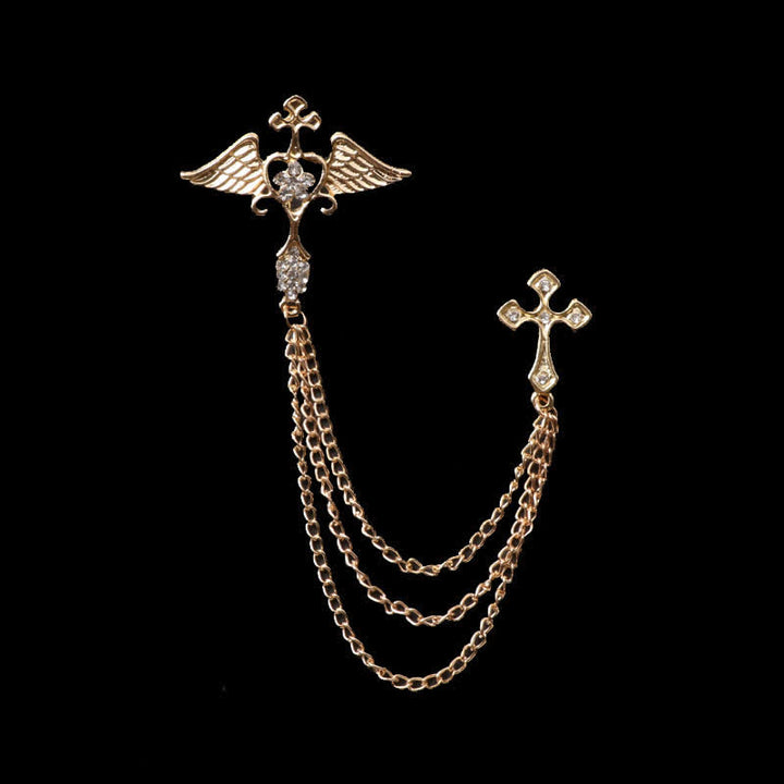 Men's Angel Wings Cross Tassel Brooch - image 4
