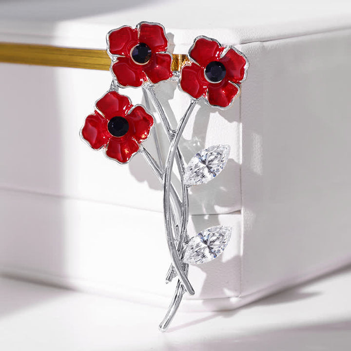 Unisex Red Poppy Bouquet Posy Stem Brooch - image 5