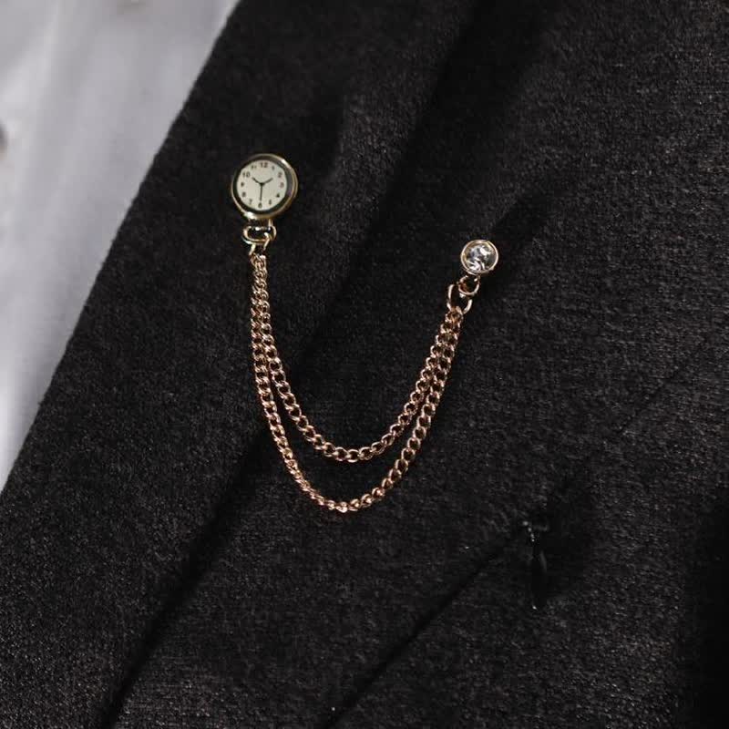 Men's Vintage Badge Clock Chain Brooch - Gold - image 0