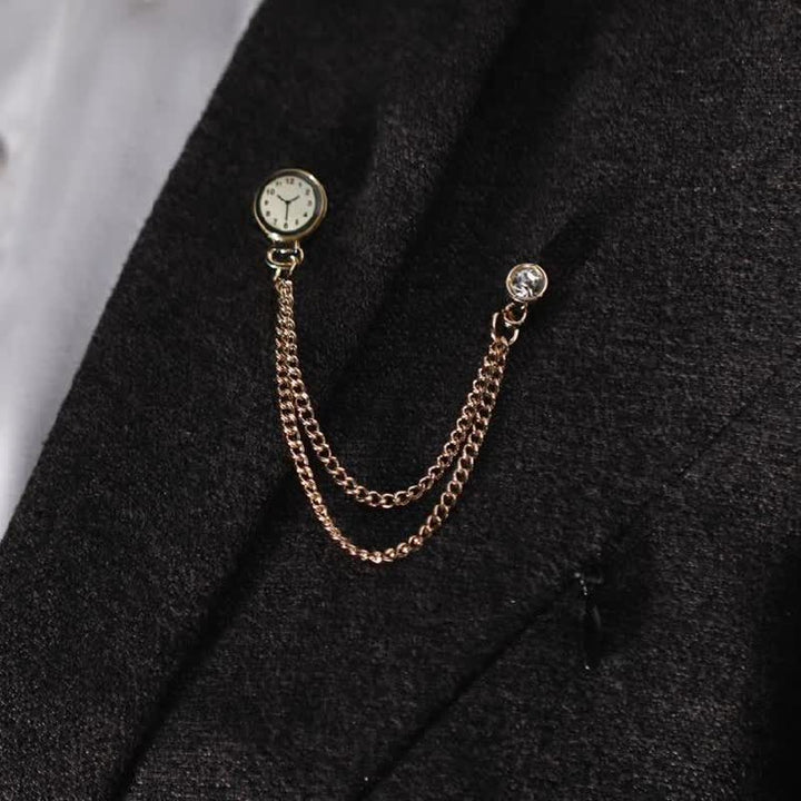 Men's Vintage Badge Clock Chain Brooch - Gold - image 0