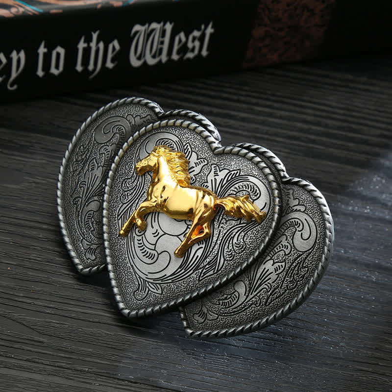Men's DIY Horse Triple Heart Shaped Buckle Leather Belt - Horse - Without Belt - image 0