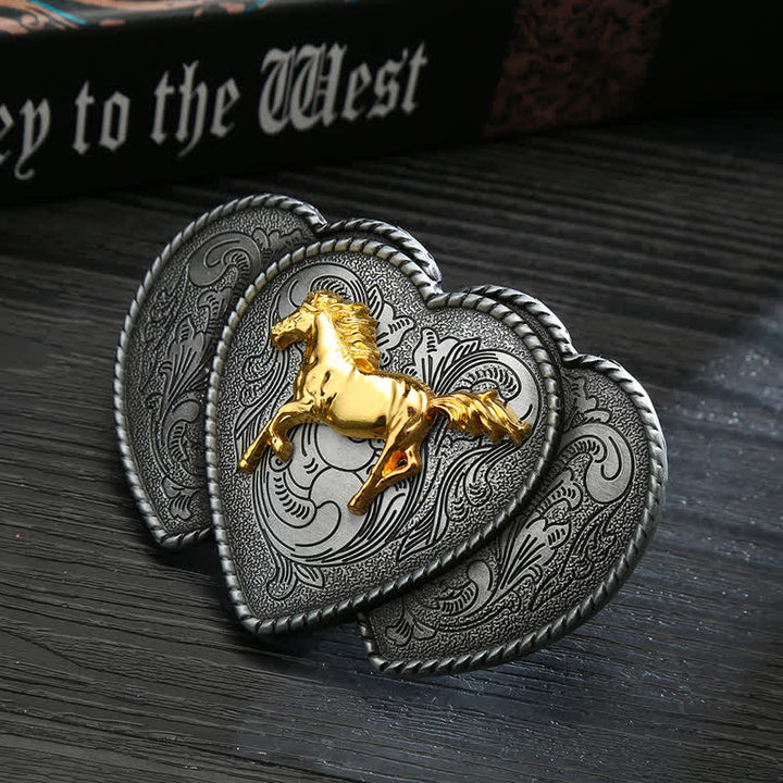 Men's DIY Horse Triple Heart Shaped Buckle Leather Belt - Horse - Without Belt - image 0