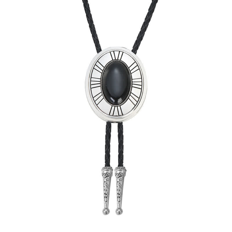 Oval Natural Agate Stone Medallion Bolo Tie - Black - image 6