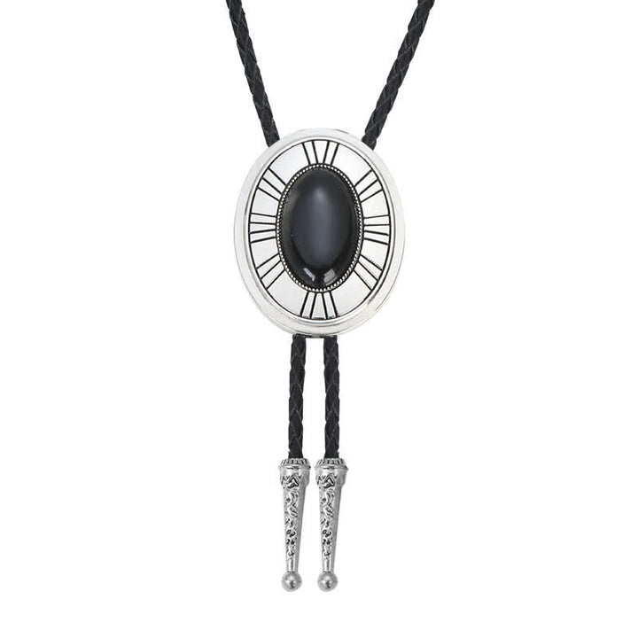 Oval Natural Agate Stone Medallion Bolo Tie - Black - image 6