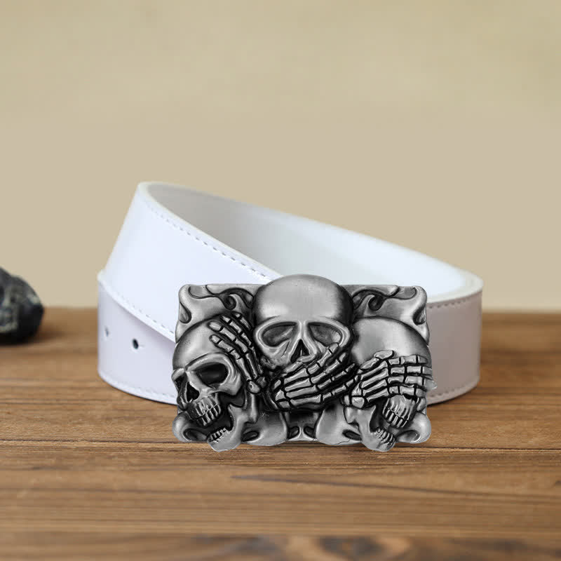 Men's DIY Horrible Laugh Skull Buckle Leather Belt - Skull - White PU Belt (40) - image 6