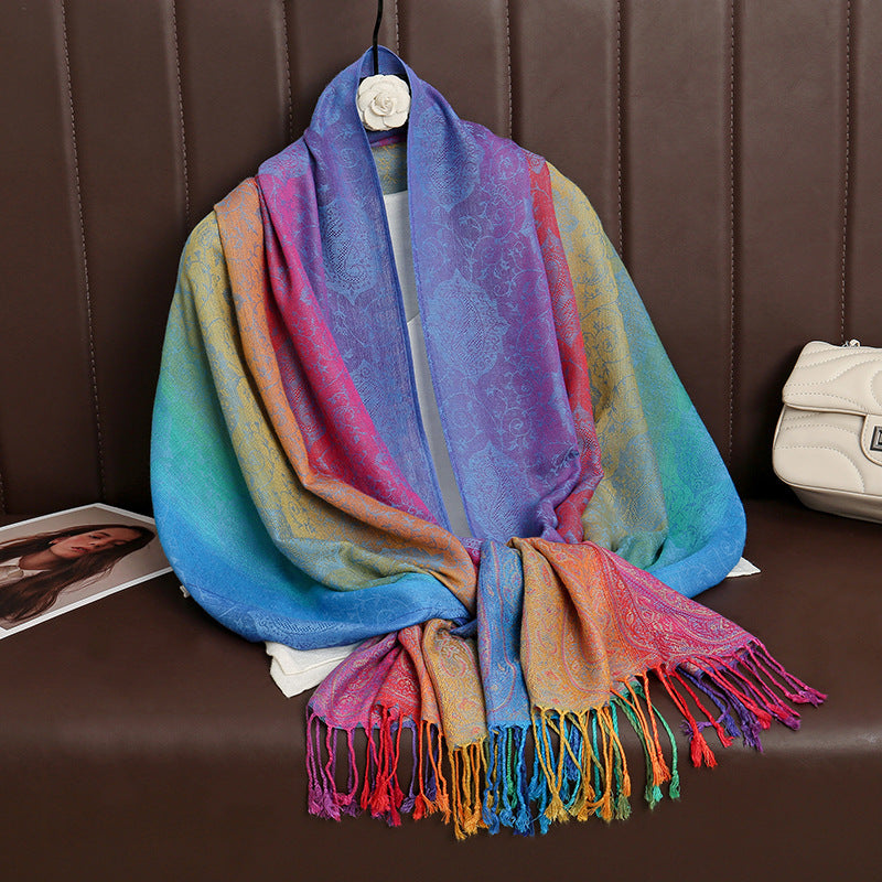 Ethnic Style Color Gradient Embroidery Tassel Scarf - Style #9 - image 10