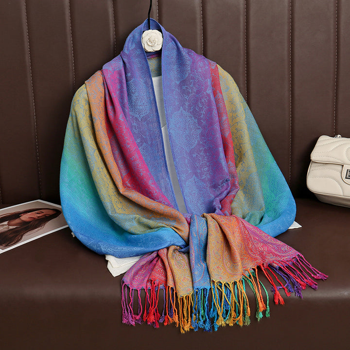Ethnic Style Color Gradient Embroidery Tassel Scarf - Style #9 - image 10