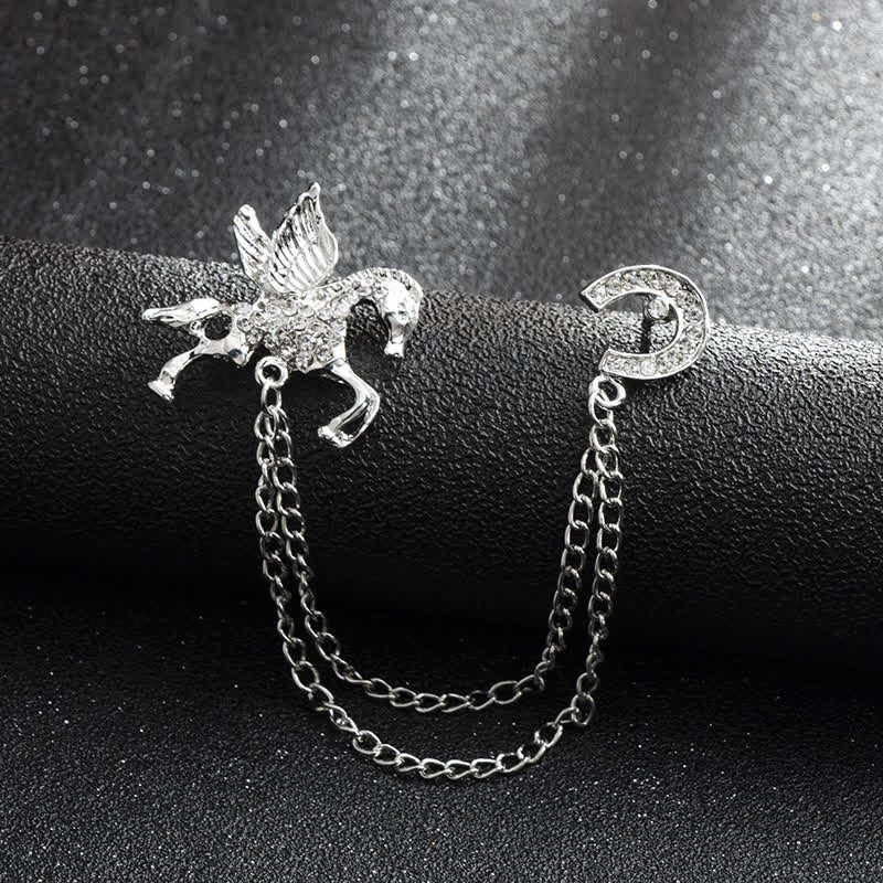 Men's Vintage Pegasus Tassel Brooch - Silver - image 5