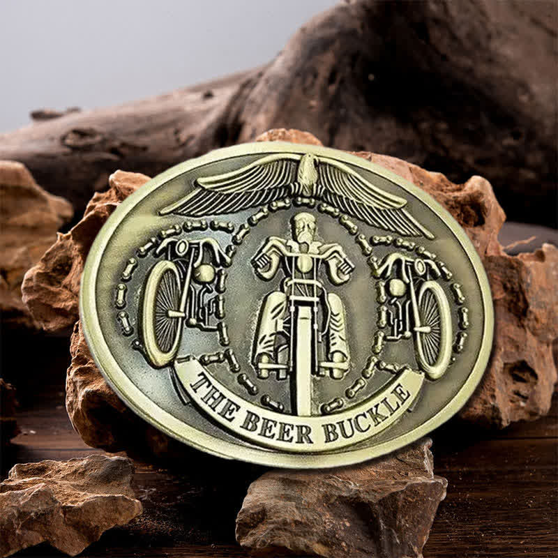 Men's DIY Bicycle Rider Creative Beer Holder Buckle Leather Belt - Bronze - Without Belt - image 6