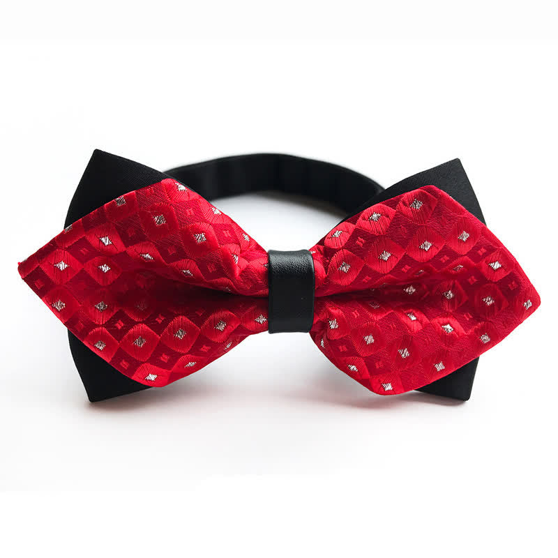 Men's Checkered Shiny Diamond Pointy Bow Tie - Red - image 2
