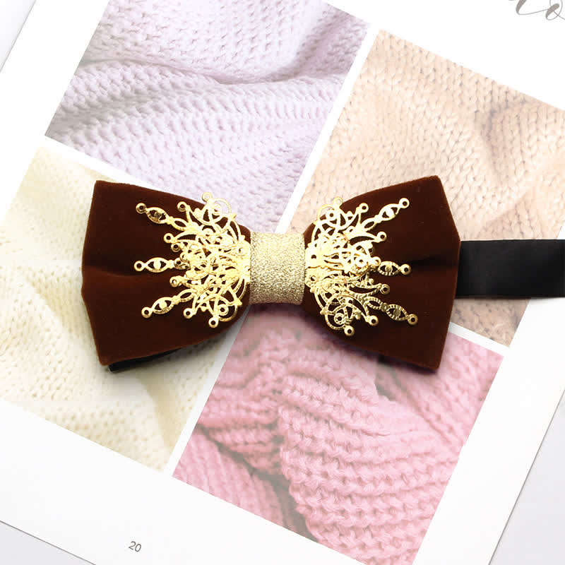 Men's Bling Mosaic Sunburst Velvet Bow Tie - Brown & Gold - image 12