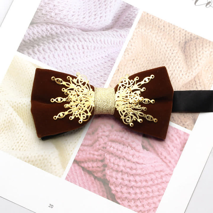 Men's Bling Mosaic Sunburst Velvet Bow Tie - Brown & Gold - image 12