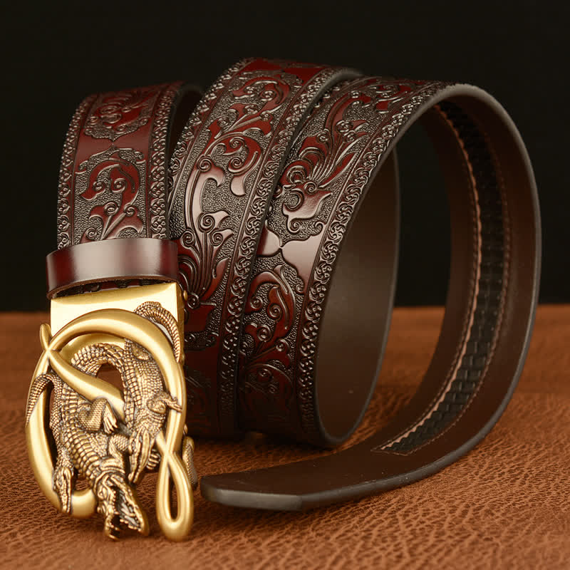 Men's Crocodile Buckle Embossing Leather Belt - image 1