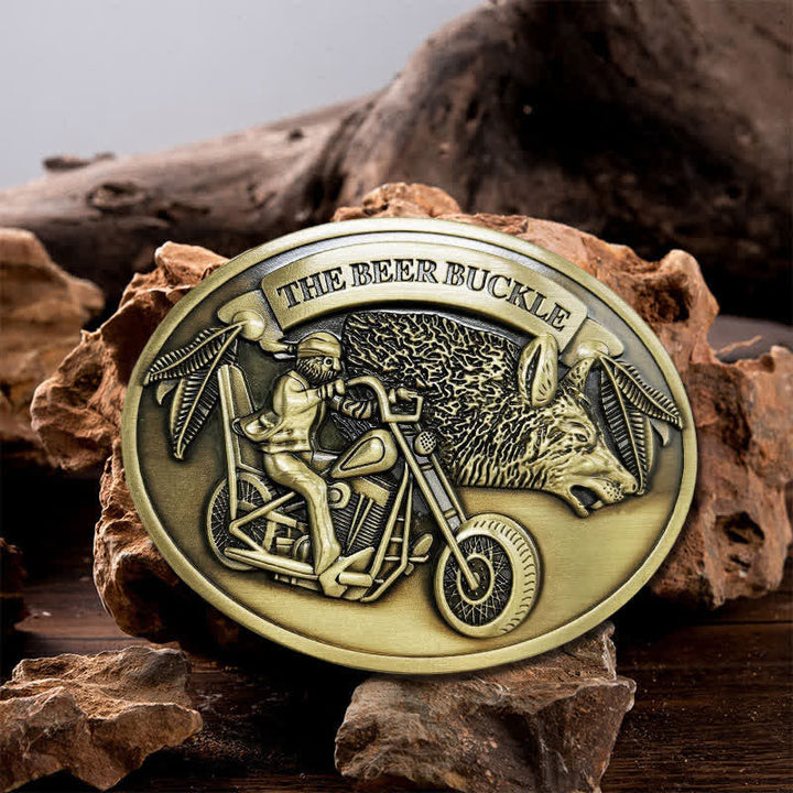 Men's DIY Motorcycle Creative Beer Holder Buckle Leather Belt - Bronze - Without Belt - image 5