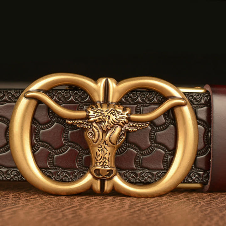 Men's Bull Head Buckle Leather Belt - image 4