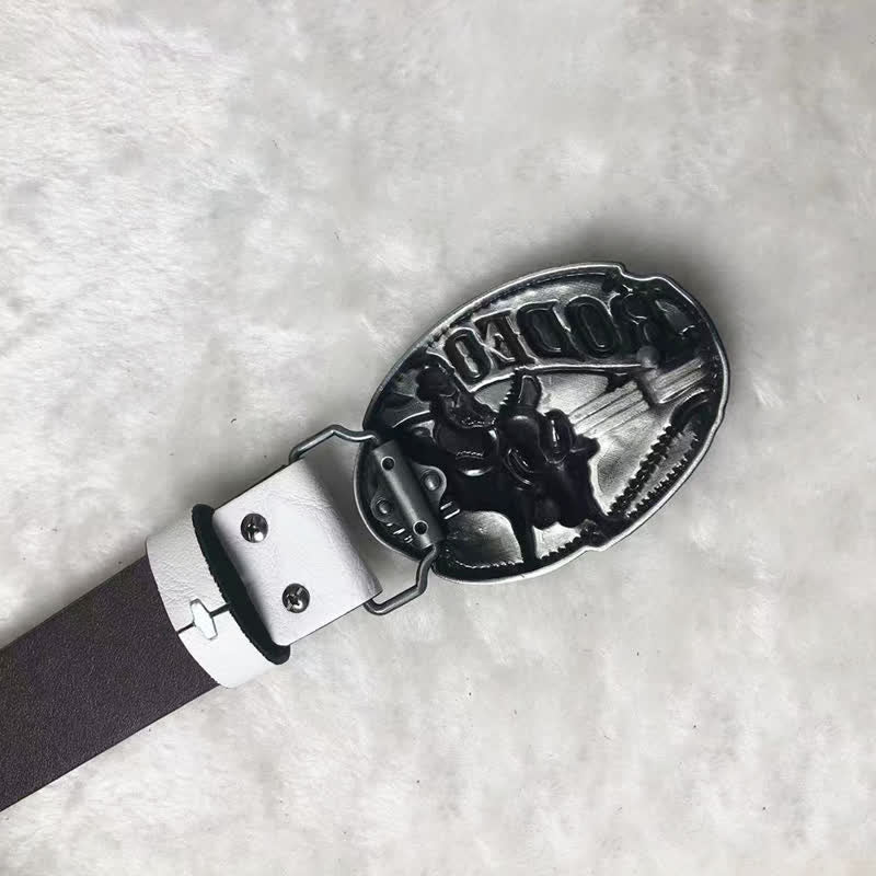 Men's Rodeo Bullfighting White Embossed Leather Belt - image 4