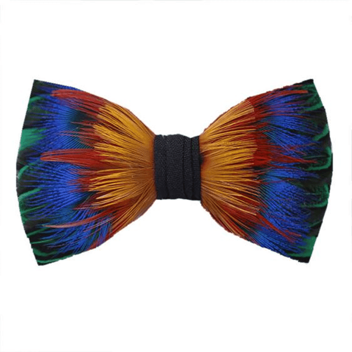 Yellow & Blue Spectrum Feather Bow Tie - Yellow & Blue - image 0