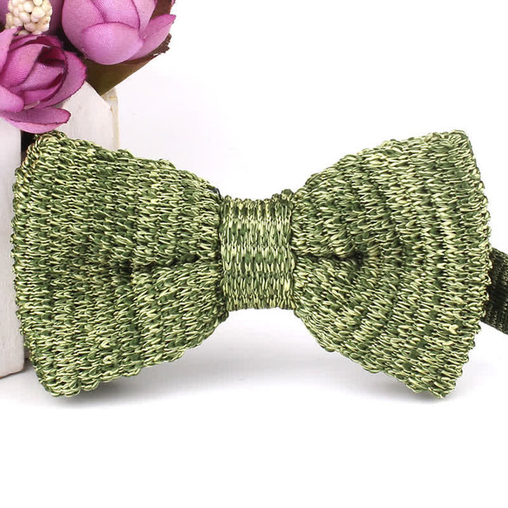 Men's Rustic Leisure Tie-dye Knitted Bow Tie - Green - image 6