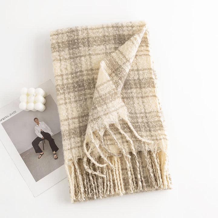 Women's Elegant Shawl Checkered Daily Scarf - Ivory - image 10
