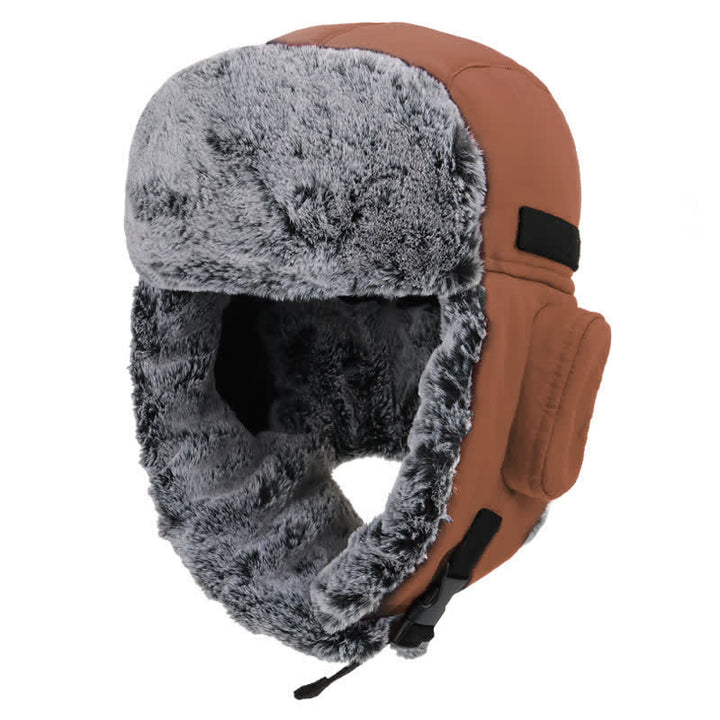 Unisex Outdooor Aviator Cap Faux Fur Trapper Hat Set - Brown - Adjustable (22 7/8"-23 5/8") - image 17