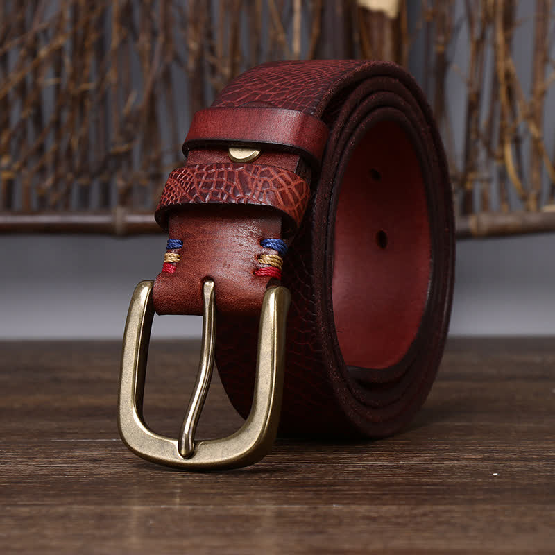 Men's Serpentine Snakeskin Grain Leather Belt - Reddish Brown - 44 - image 7