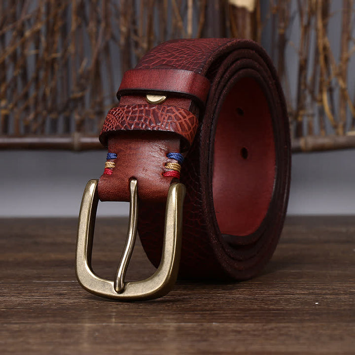 Men's Serpentine Snakeskin Grain Leather Belt - Reddish Brown - 44 - image 7