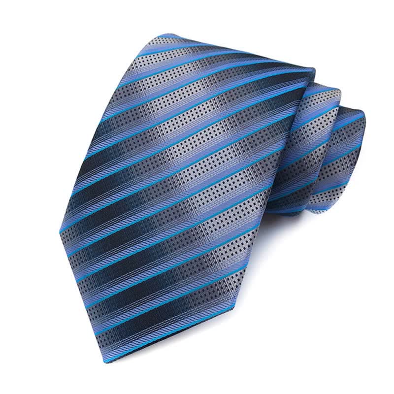 3Pcs Men's Modern Blue & Gray Striped Necktie Set - image 1