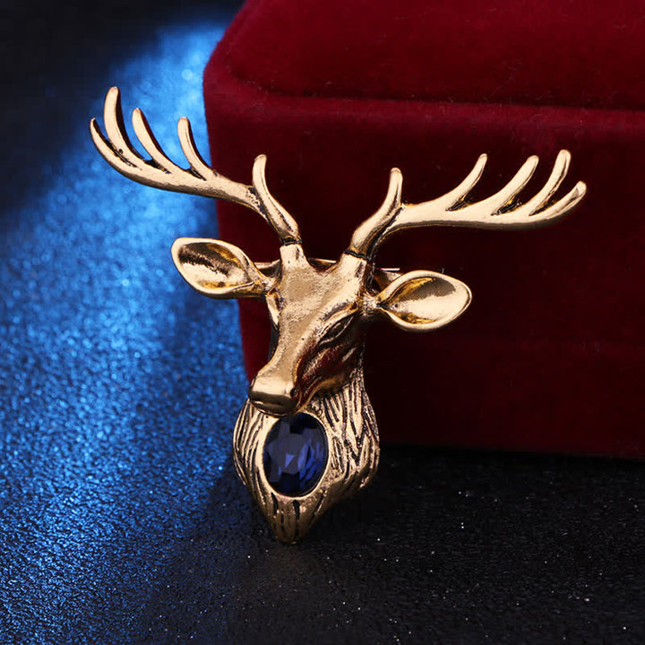 Men's Majestic Blue Gem Deer Brooch - Gold - image 2