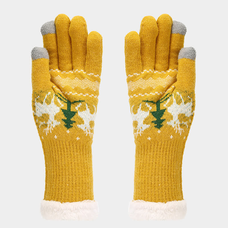 3Pcs Women's Reindeer Tree Jacquard Hat Scarf Gloves Set