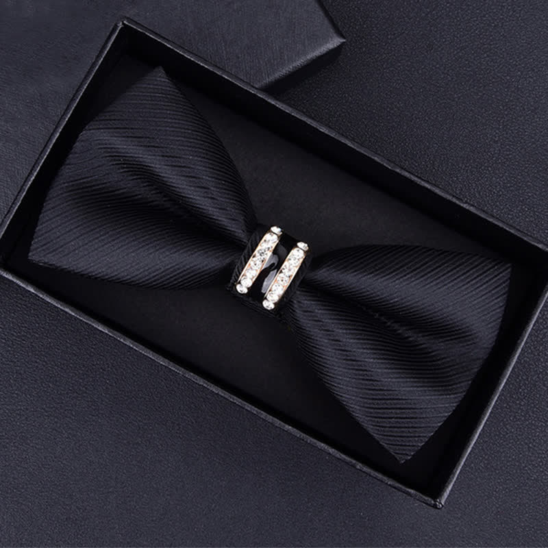 Men's Floral Paisley Striped Rhinestone Bow Tie - Black Striped - image 12