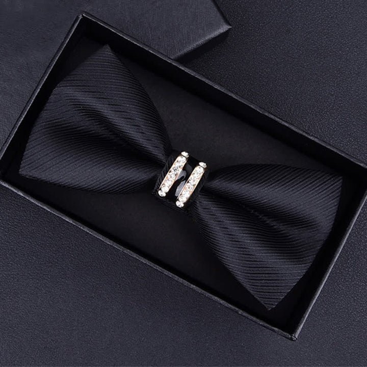 Men's Floral Paisley Striped Rhinestone Bow Tie - Black Striped - image 12