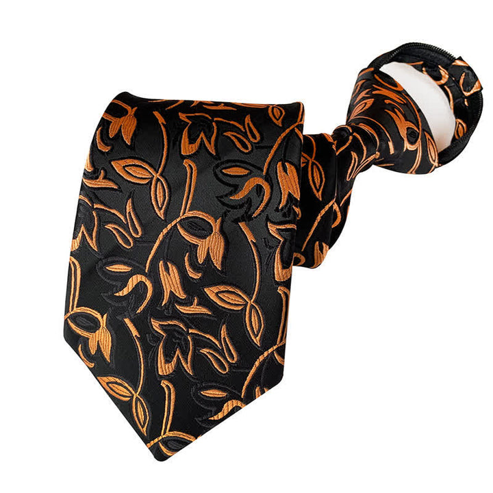 Men's Retro Paisley Zipper Tie Floral Necktie - Orange & Black - image 7