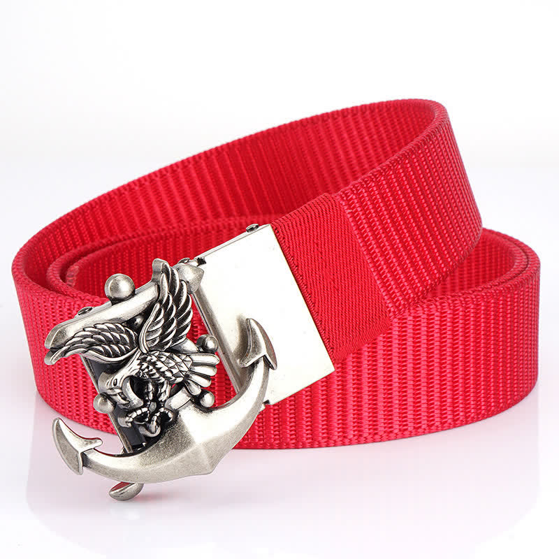 Men's Eagle Anchor Nylon Belt - Red / Silver - 48" - image 23