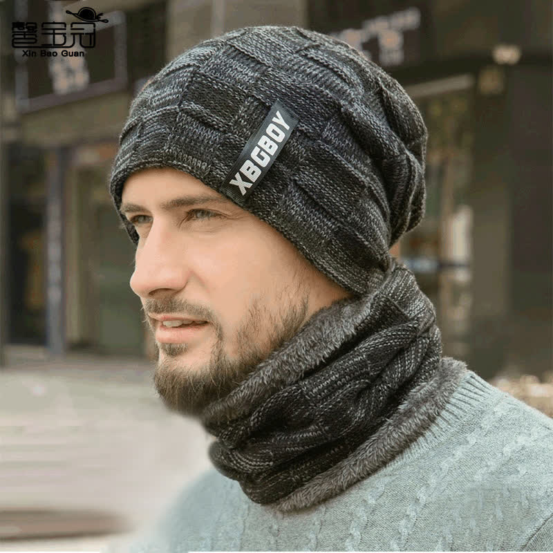 Winter Plaid Knit Beanie Hat Scarf Set - Hat & Neck Gaiter - Dark Gray - Adjustable (22"-23 5/8") - image 3