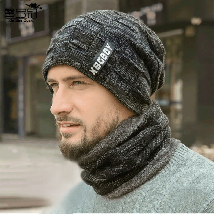 Winter Plaid Knit Beanie Hat Scarf Set - Hat & Neck Gaiter - Dark Gray - Adjustable (22"-23 5/8") - image 3