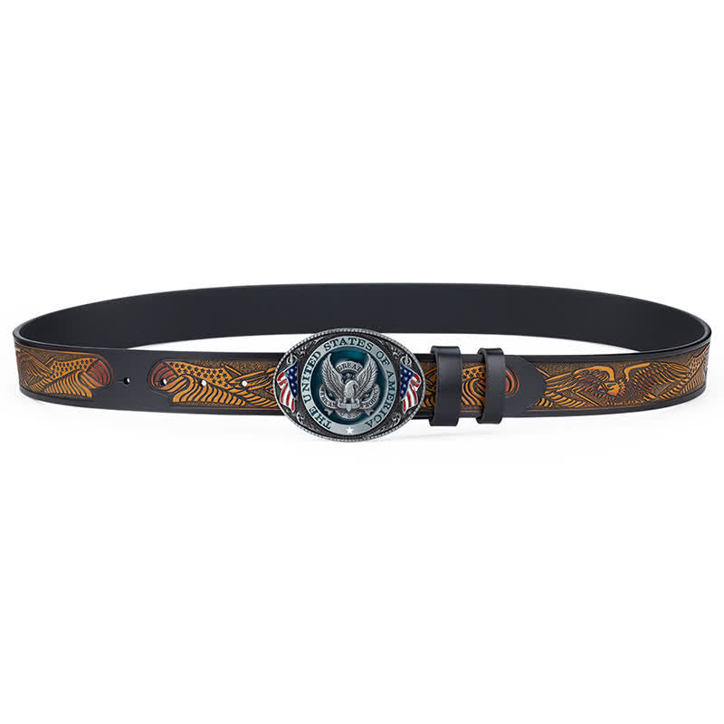 Men's Eagle Spread Wings Patriotic Buckle Leather Belt - image 3