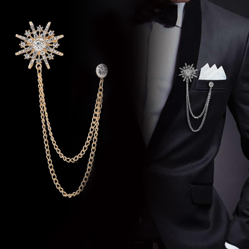 Men's Glittering Octagon Star Tassel Brooch - image 0