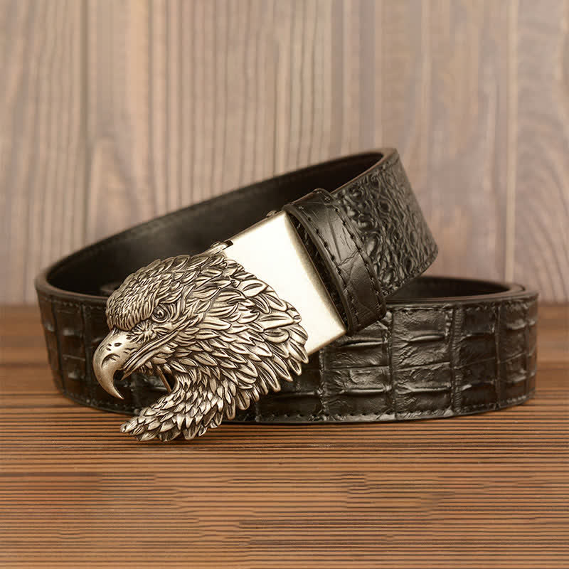 Men's Eagle Head Crocodile Embossed Leather Belt - image 23