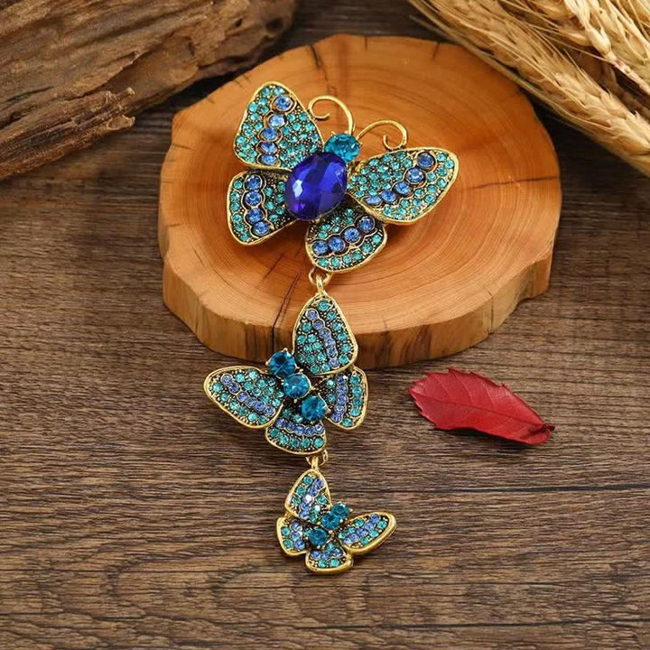 Women's Playful Triple Butterflies Brooch - Blue - image 8