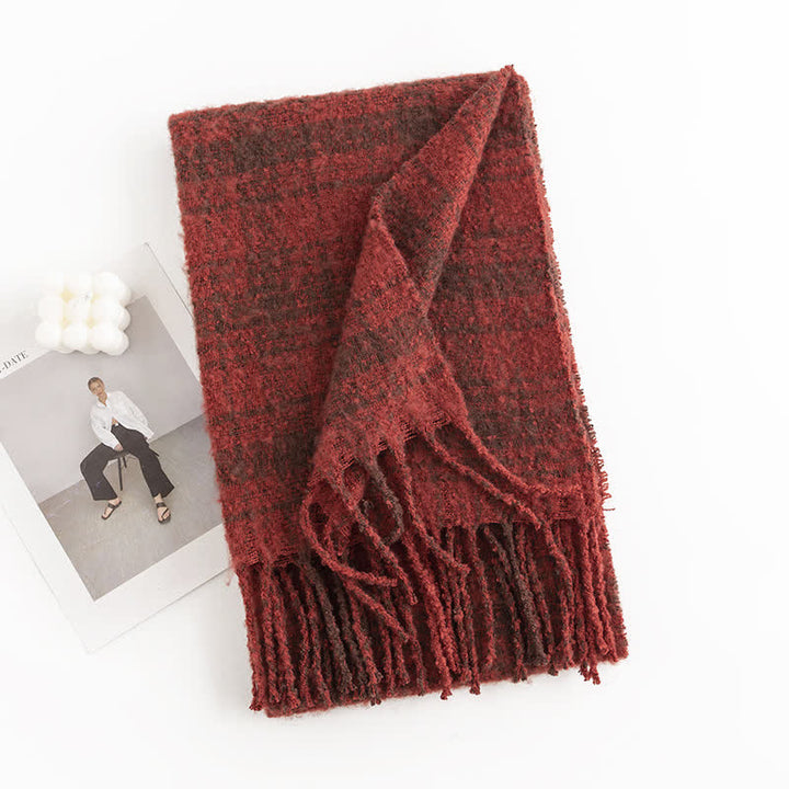 Women's Elegant Shawl Checkered Daily Scarf - Burgundy - image 9