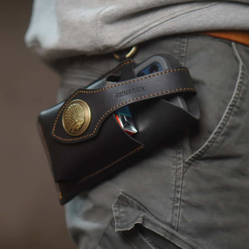 Retro Brass Magnetic Snap Button Cell Phone Belt Bag - image 2