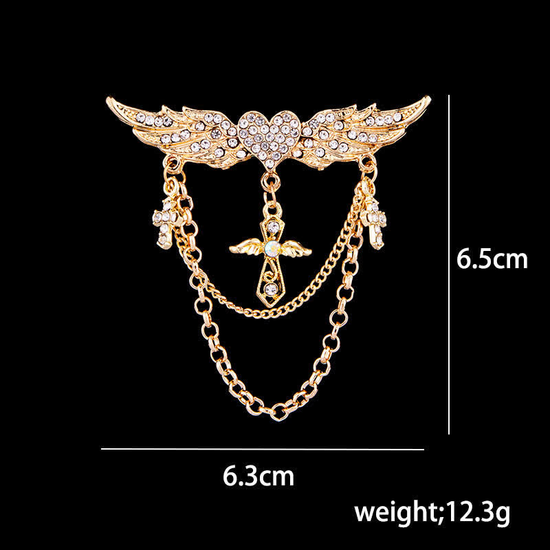 Men's Angel Wings Heart Cross Tassel Brooch - image 4