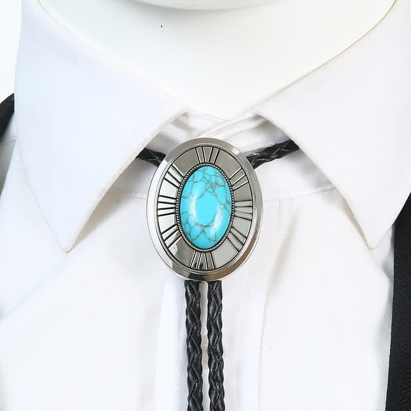 Oval Natural Agate Stone Medallion Bolo Tie - image 1