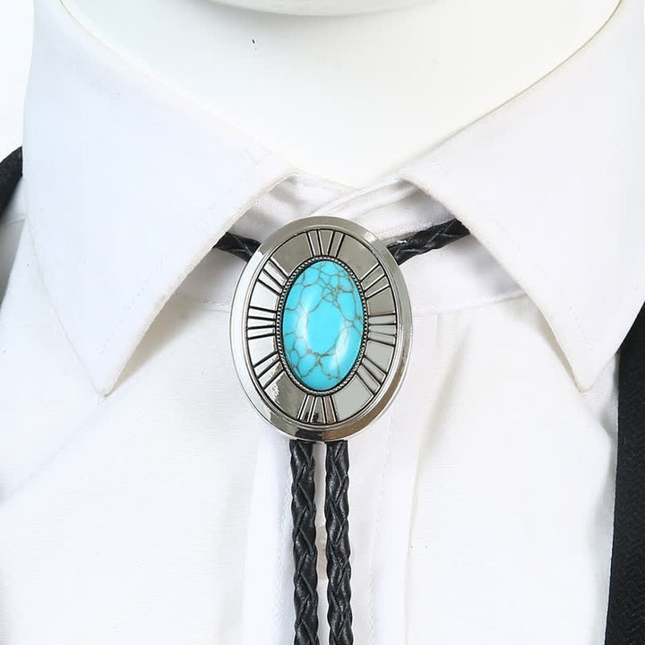 Oval Natural Agate Stone Medallion Bolo Tie - image 1