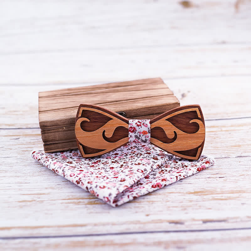 2Pcs Men's Carving Beards Wooden Bow Tie Set - image 2