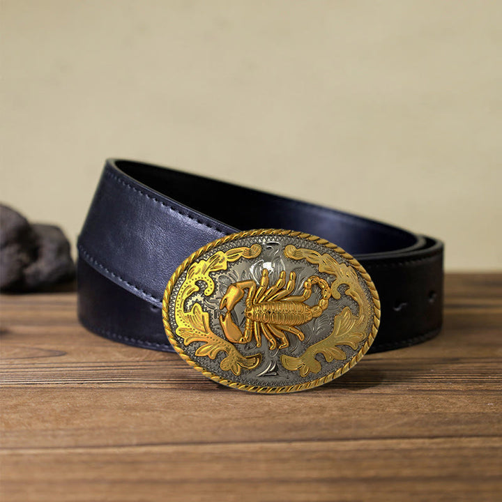 Men's DIY Golden Scorpion Buckle Leather Belt - Oval - Black PU Belt (40) - image 9
