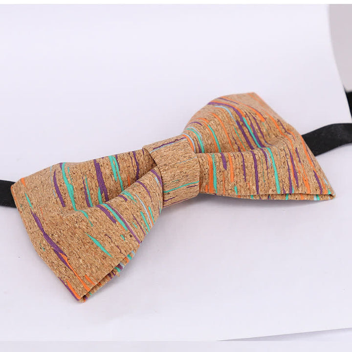Men's Cork Graphic Lines Wooden Bow Tie - image 2