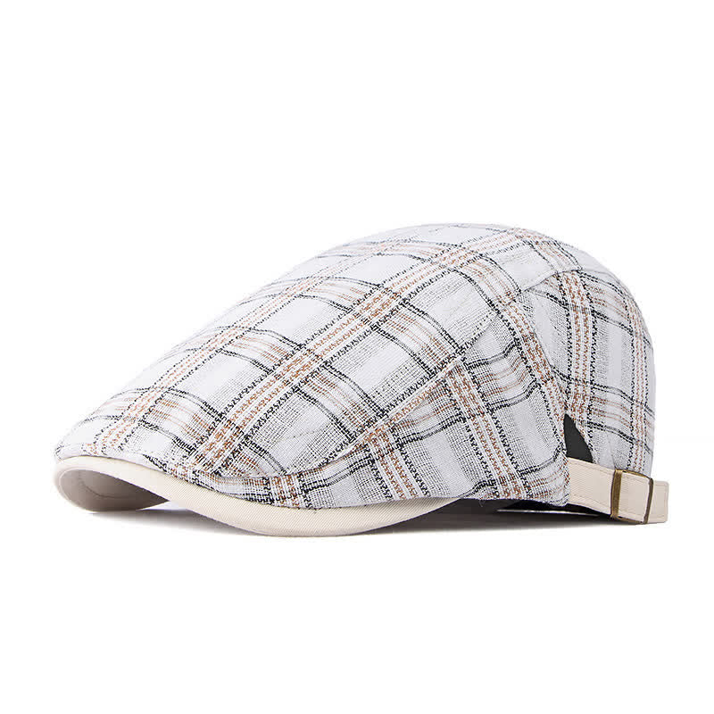 Travel Casual Checkered Beret Flat Cap - White - Adjustable (about 21 5/8"-23 5/8") - image 10
