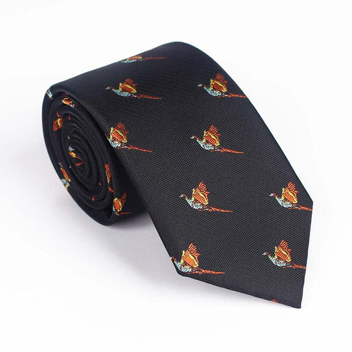Men's Flying Bird Embroidered Necktie - Sparrow - Black - image 2