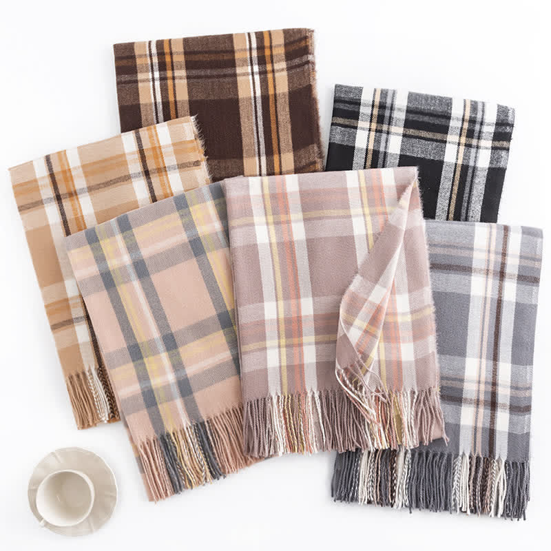 Women's Versatile British Checked Fringe Scarf - image 1